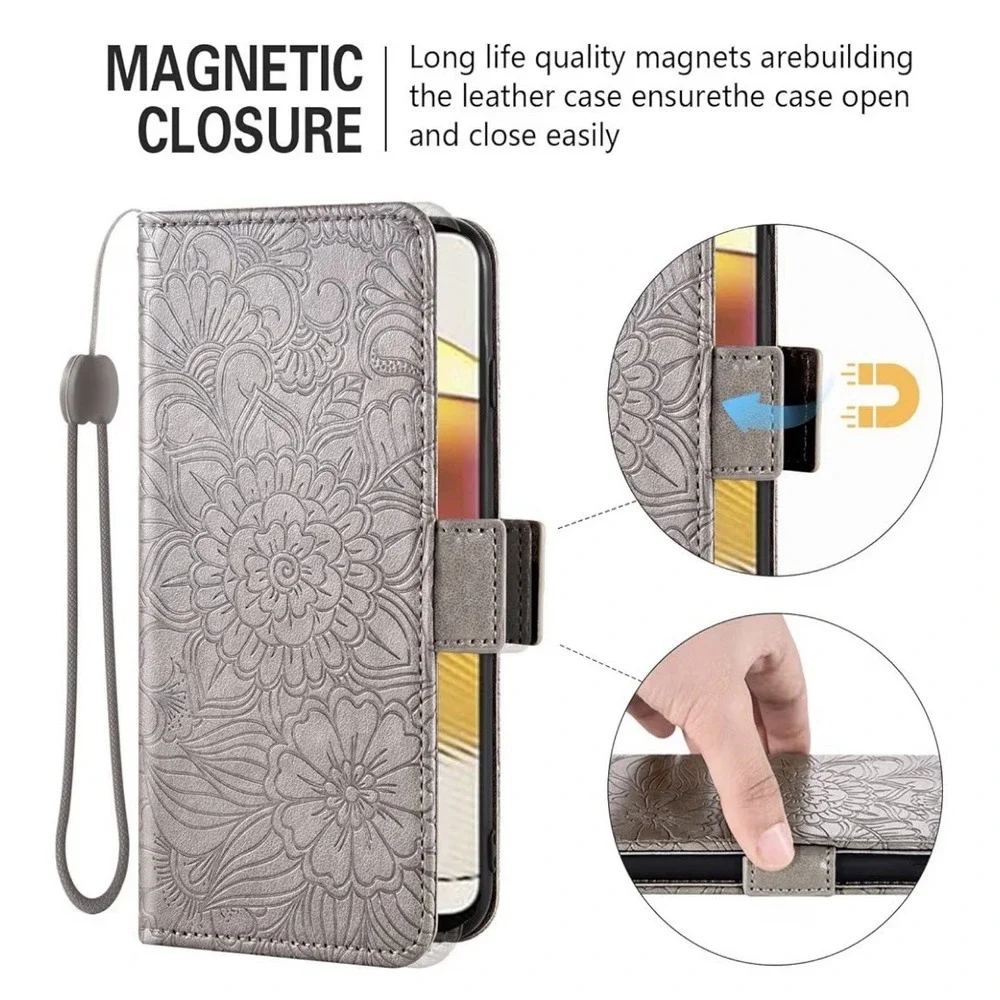 Asuwish Wallet Case for LG K20 2019 – Grey Floral